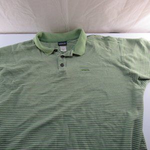 patagonia men's XL polo shirt with green and white stripes organic cotton